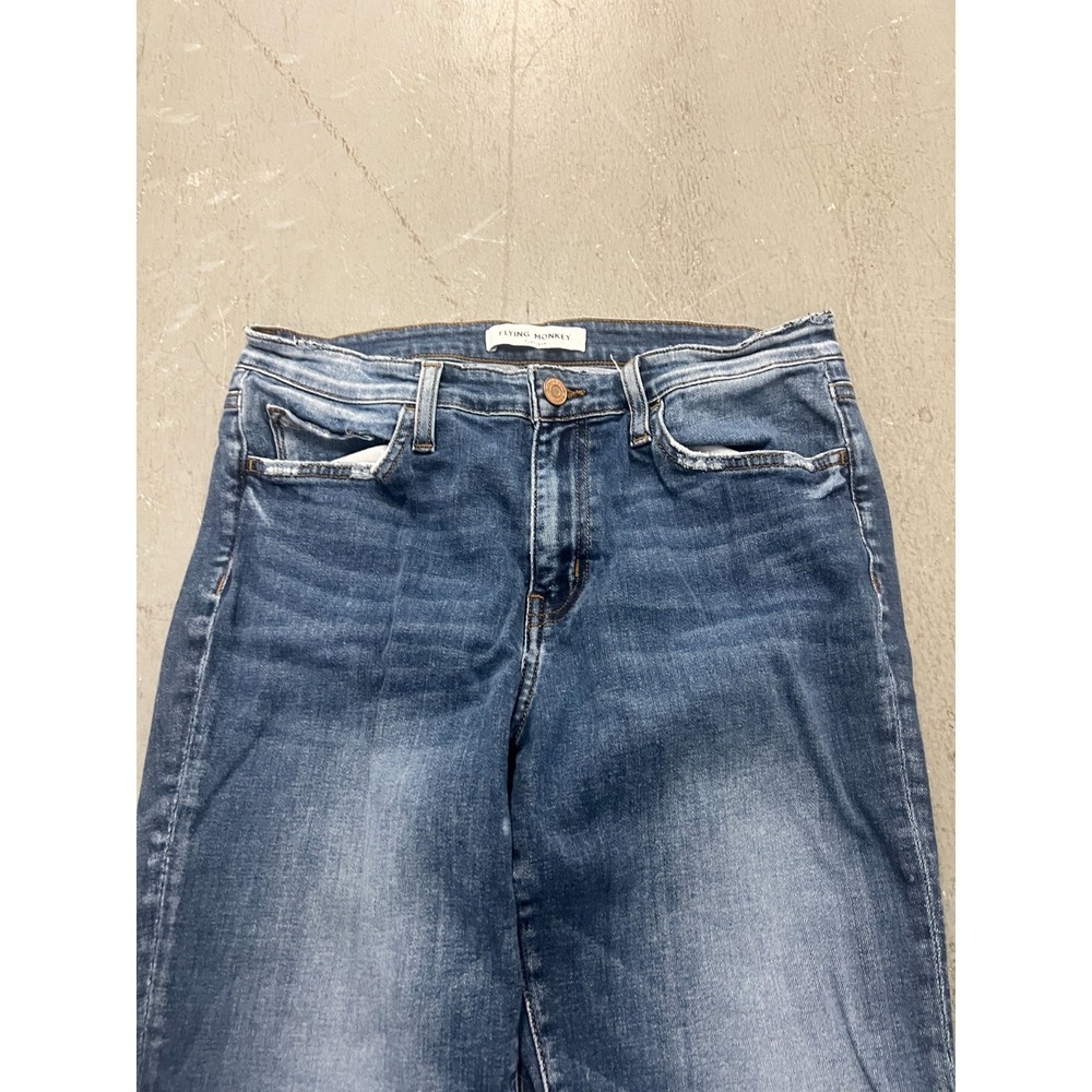 Flying Monkey Jeans Womens 28 Blue Denim Medium Wash Straight Leg Zip Fly Retro - Picture 3 of 8